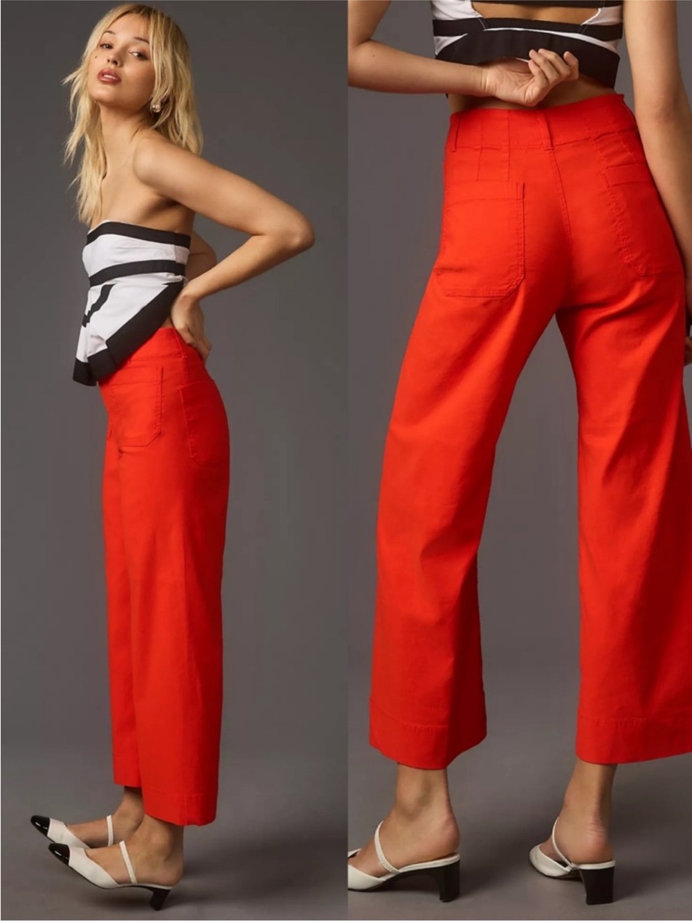 Maeve the Colette pants orange linen wide leg pants 29 - Picture 2 of 5